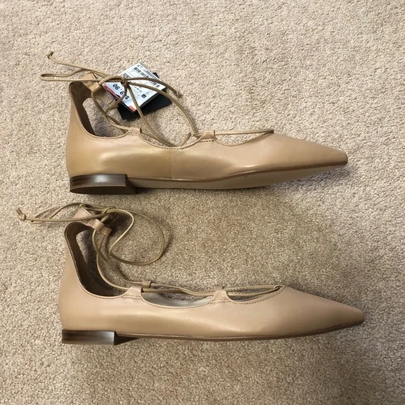 Zara Leather Nude Flats - Picture 5 of 11